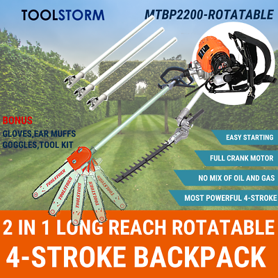 4-STROKE Long Reach Backpack Pole Rotatable Chainsaw Hedge Trimmer Pruner