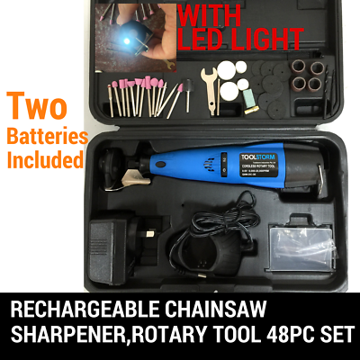 WITH 2 BATTERY, CORDLESS CHAINSAW CHAIN GRINDER SHARPENER ROTARY TOOL 48PC SET