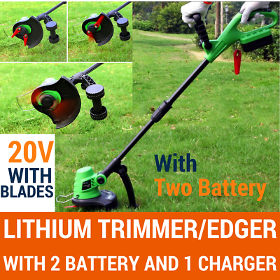 20V Lithium Grass Trimmer Lawn Grass Edge Brush Cutter w/ Blade & Wheel 2Battery