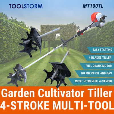 4-STROKE Cultivator Tiller Petrol Rotary Hoe Garden 4 Tine Rototiller Multitools
