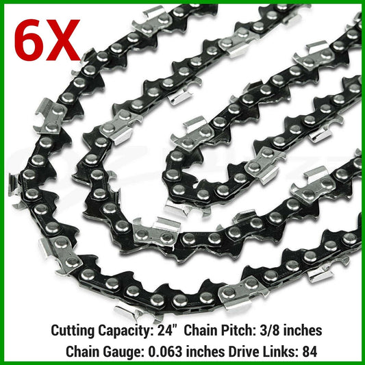 6XChainsaw Chain New 24" x 84 D, 3/8 Pitch, 0.063 Gauge Replacement Saws parts