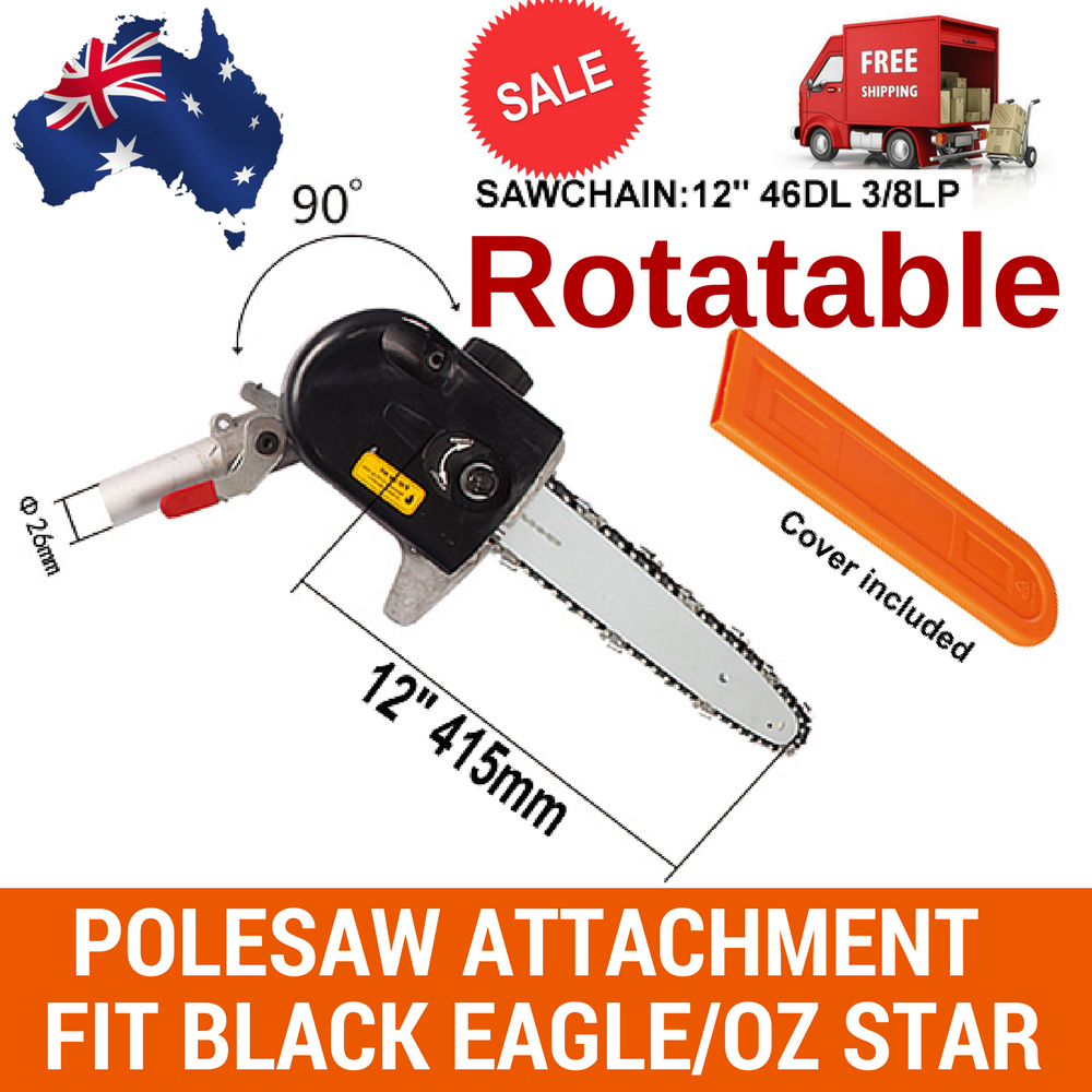 ROTATABLE POLESAW CHAINSAW HEAD W/BAR+CHAIN BRUSHCUTTER FOR BLACK EAGLE OZ STAR