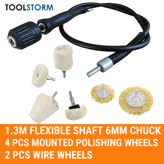Metal polishing kit with 1.3m flexible chuck 6mm, 6pcs Buffing Wire Brush wheels