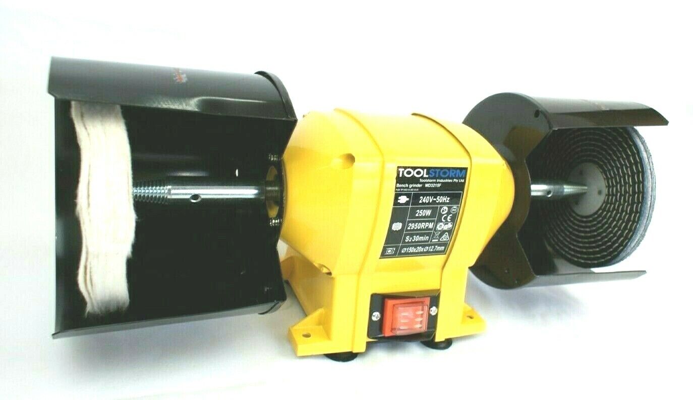 150mm Induction Bench Grinder & Metal Polishing Puffing Sander Kit & SafetyGuard