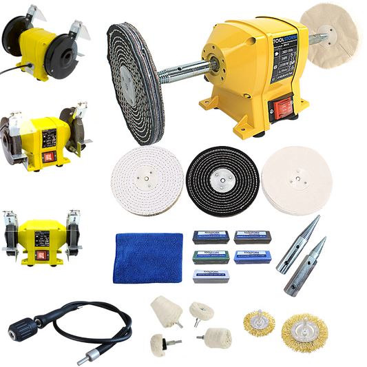 150mm 6" Bench Grinder Polisher With 6" Deluxe Metal Polishing Buffing Kit