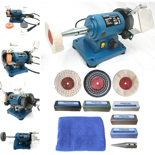 3" 150W Mini Bench Grinder Polisher With TOOLSTORM 3" Metal Polishing Kit