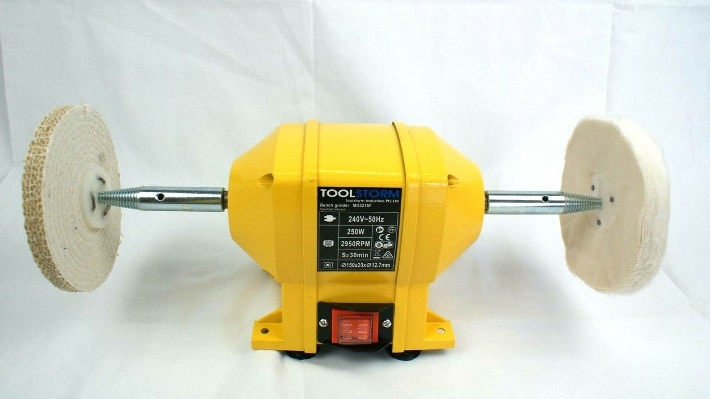 BENCH GRINDER 150MM INDUCTION HEAVY DUTY SHARPEN POLISHER & TAPERED SPINDLE SET