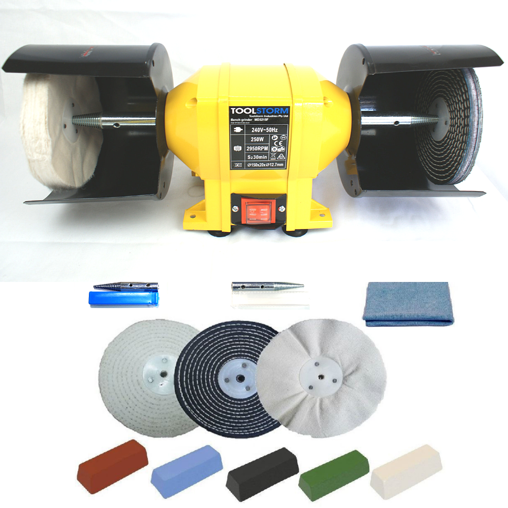 150mm Induction Bench Grinder & Metal Polishing Puffing Sander Kit & SafetyGuard