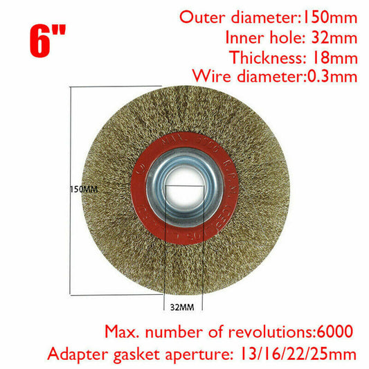 Rust Dirt Polish Brass Plated Steel Wire Brush Wheel 6″ 150mm For Bench Grinder