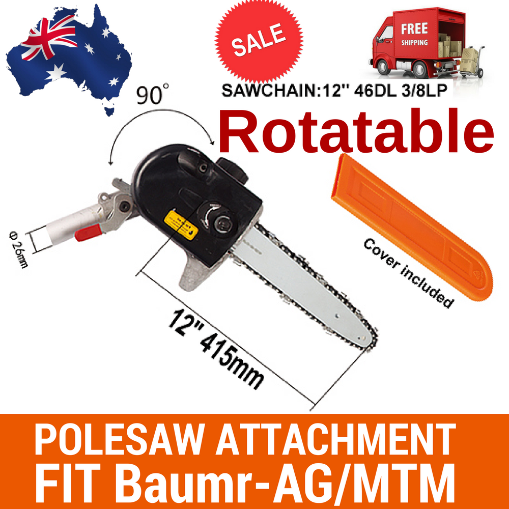 ROTATABLE POLESAW CHAINSAW HEAD W/BAR+CHAIN BRUSHCUTTER FOR Baumr-AG MTM
