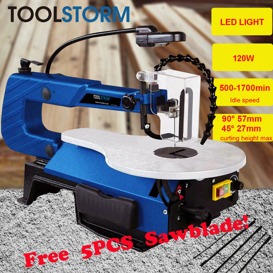 16" 120W Variable Speed Scroll Saw Tool Electric LED Lamps With 5 Free Blades
