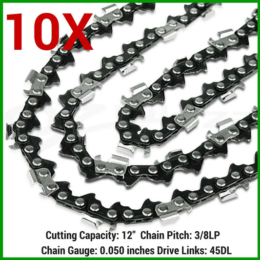 10X CHAINSAW CHAINS SEMI CHISEL 3/8LP 050 45DL FOR OZITO 12 BAR 25.4CC