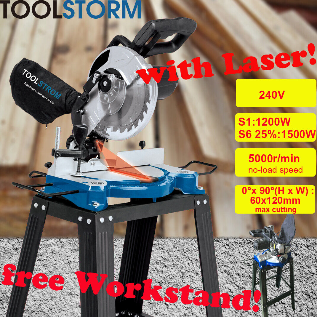 Free Work Stand + Compound Mitre Saw Drop Saw 8¼" 210mm Laser Guide Angle