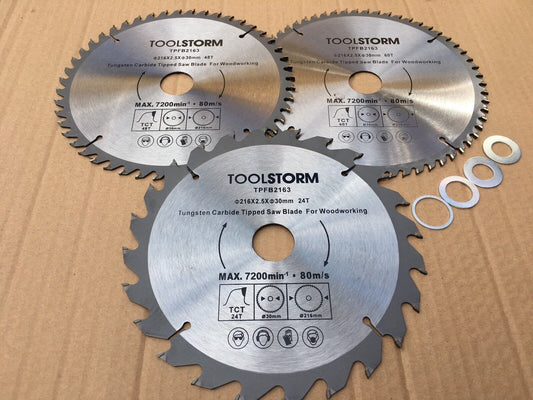 3PC 216MM Circular Saw Blade 24T/48T/60T BORE 30MM With 4 Bush 25.4,20,16mm,5/8"