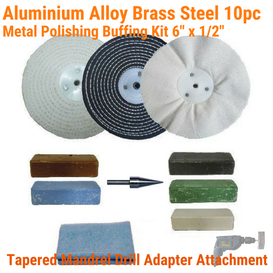 10pcs Polishing Kit Metal Polishing Buffing Wheel Compound 6" x 1/2" On Drill