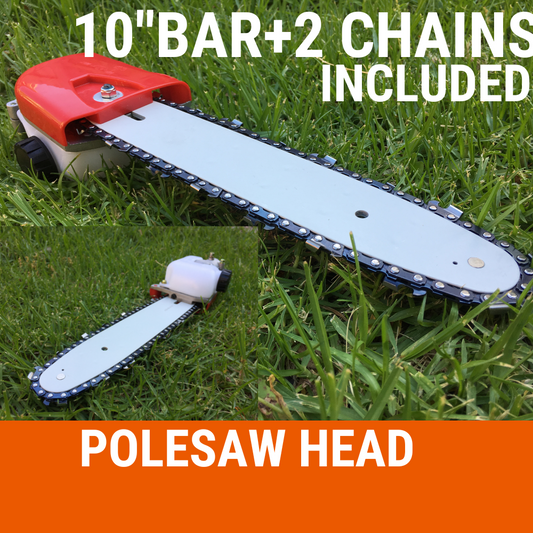 Chainsaw Head 10" Bar & 2 Chain - Fit 24mm Pole w/5mm Square Shaft grass trimmer