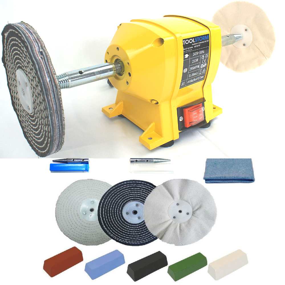 150mm 6" Bench Grinder Polisher With 6" Deluxe Metal Polishing Buffing Kit