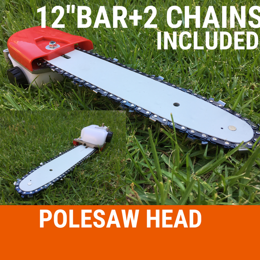 Chainsaw Head 12" Bar & 2 Chain - Fit 24mm Pole w/5mm Square Shaft grass trimmer