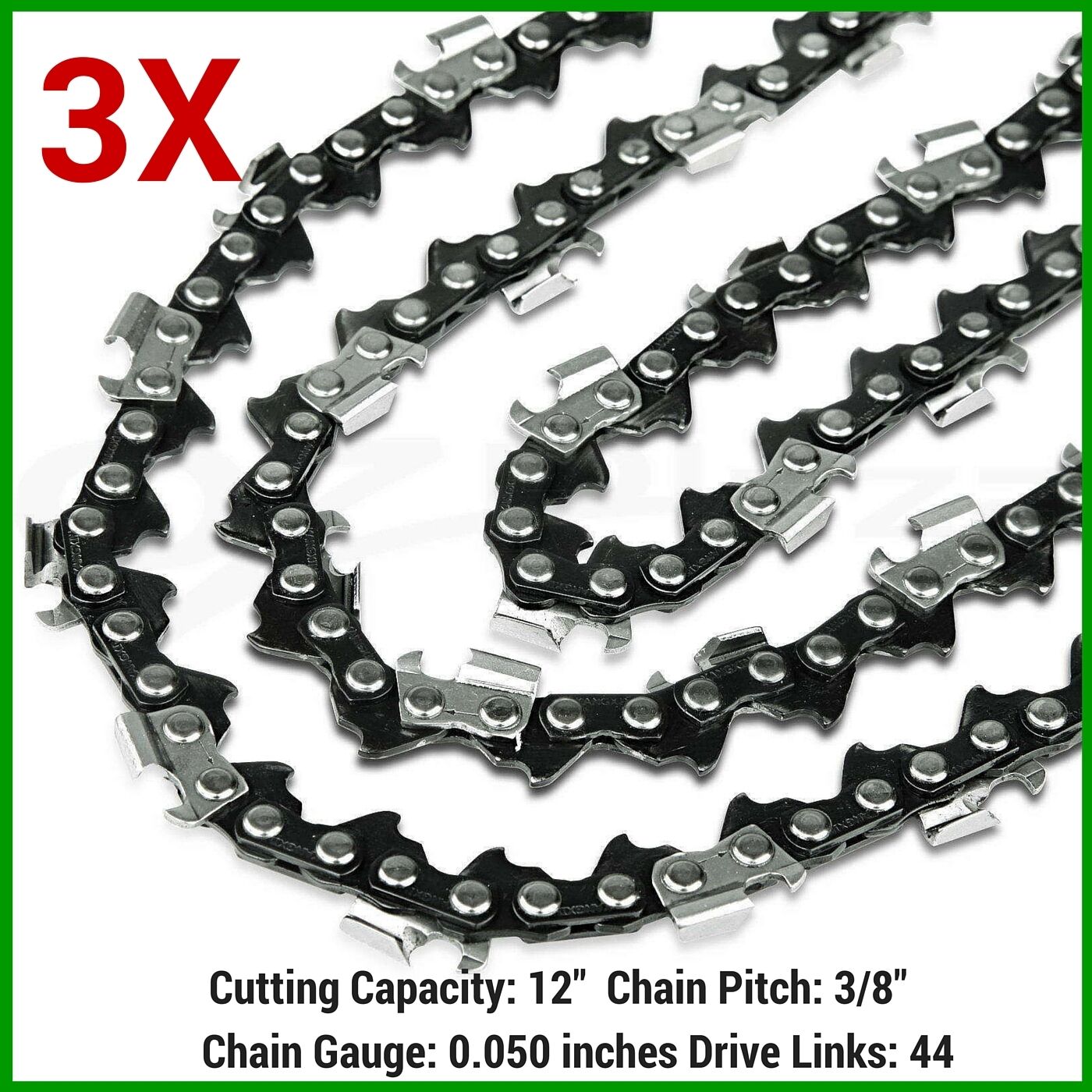 3X Chainsaw Chain For Giantz 4-Stroke 40cc Pole Chainsaw 12" Bar (3 x Chain)