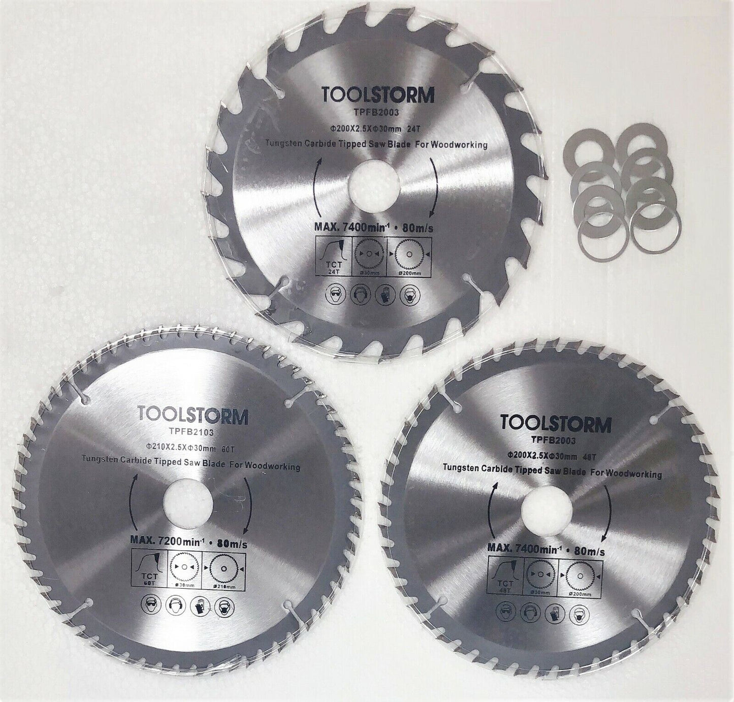3PC Circular Saw Blades 200mm 24T,48T,60Teeth 30MM BORE With 8 Reduction TCT