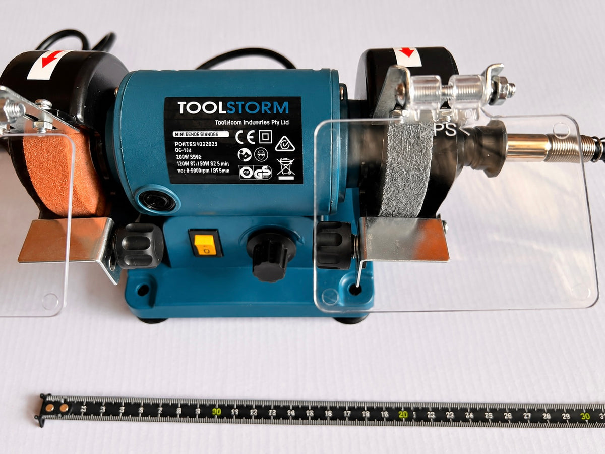Bench Grinder Var.Speed,W/2 Grinding & 2 Polishing Disc & Flexible Shaft &10 Acc