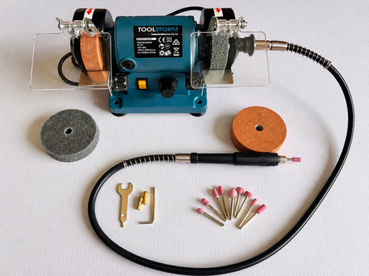Flexible Shaft Bench Grinder 3" 75mm, 10pc Acc&4 Wheels, Mini Jewelry Polisher