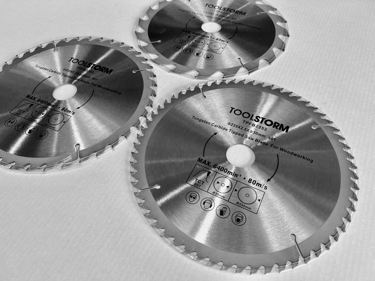3PC MITRE/DROP SAW/TABLE SAW BLADES 235MM  20T,40T,60T ARBOR 30MM-BUSH25.4/16/10