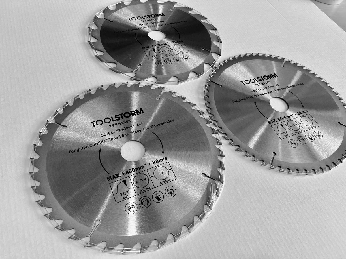 3PC MITRE/DROP SAW/TABLE SAW BLADES 235MM  20T,40T,60T ARBOR 30MM-BUSH25.4/16/10