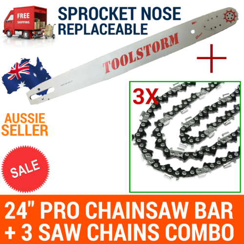 24" PRO CHAINSAW BAR & 3 CHAIN 3/8 058 84DL FIT BAUS BCS6200 CHAIN SAW