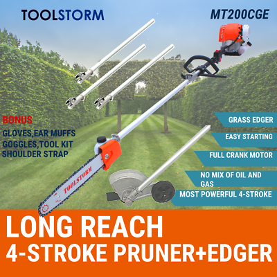 4-STROKE Pole Chainsaw Petrol Chain Saw Tree Pruner Lawn Grass Edger BrushCutter