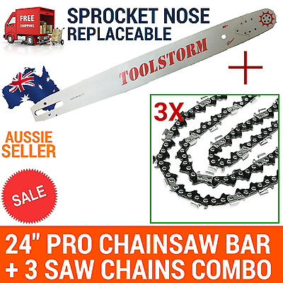 24"/25" PRO CHAINSAW BAR AND 3 CHAINS 3/8 058 84DL FOR Baumr-AG SX82 82CC