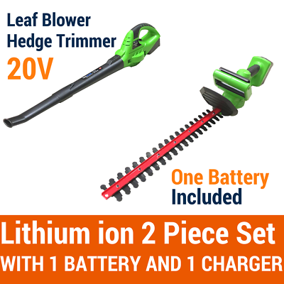 20V Lithium ion Cordless Leaf Blower + Hedge Trimmer 2 Pieces Garden Tool Set