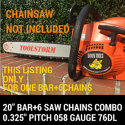 DINGO TOOL NEW 20'' BAR AND 6 CHAINS FOR DINGO TOOLS 62CC CHAINSAW .325 058 76DL