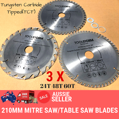3PC TCT Mitre Saw Blades 210mm 24 48 60 Fit ALDI FERREX 821457