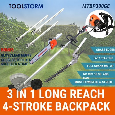 4-STROKE Backpack Long Pole Chainsaw Hedge Trimmer Pruner Chain Saw Grass Edger