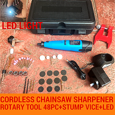 CORDLESS CHAINSAW CHAIN GRINDER SHARPENER ROTARY TOOL 48PC STUMP VISE FIT ALL