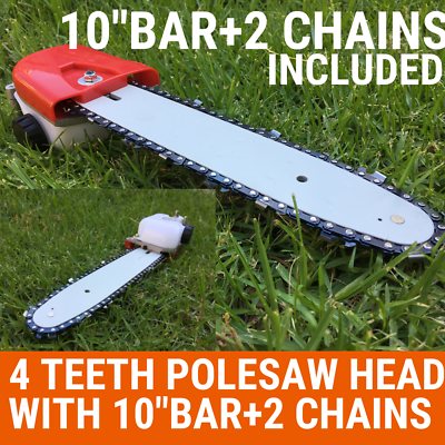 POLE CHAIN SAW HEAD 10" BAR+2CHAIN FIT ECHO STRAIGHT LINE TRIMMER BRUSH CUTTER