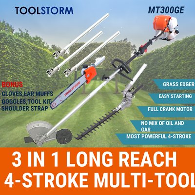 4-STROKE Long Reach Pole Chainsaw Hedge Trimmer Pruner Chain Saw Grass Edger Cut