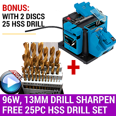 96W Electric Tool Sharpener Drill Bit 13MM Knife Scissors Chisel +25PC Drill Set