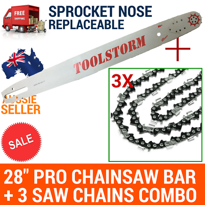 28" PRO CHAINSAW BAR AND 3 CHAINS 3/8 058 92DL FOR YUKON 62CC ZJ6200 72CC ZJ7200