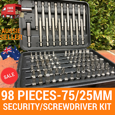 75mm&25mm Security/Screwdriver Bit Hex PH2 Phillips Torx Star Pozi Tamper 98pcs