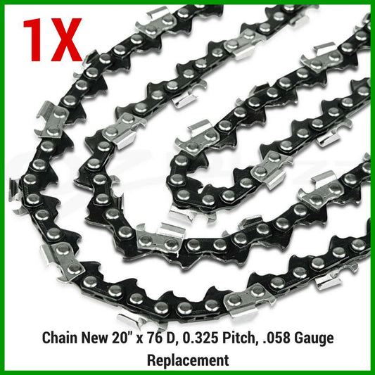 1X CHAINSAW CHAINS FOR YUKON ZJ5200 ZJ5800 TM6200 CHAINSAW 20" BAR .325 058 76DL
