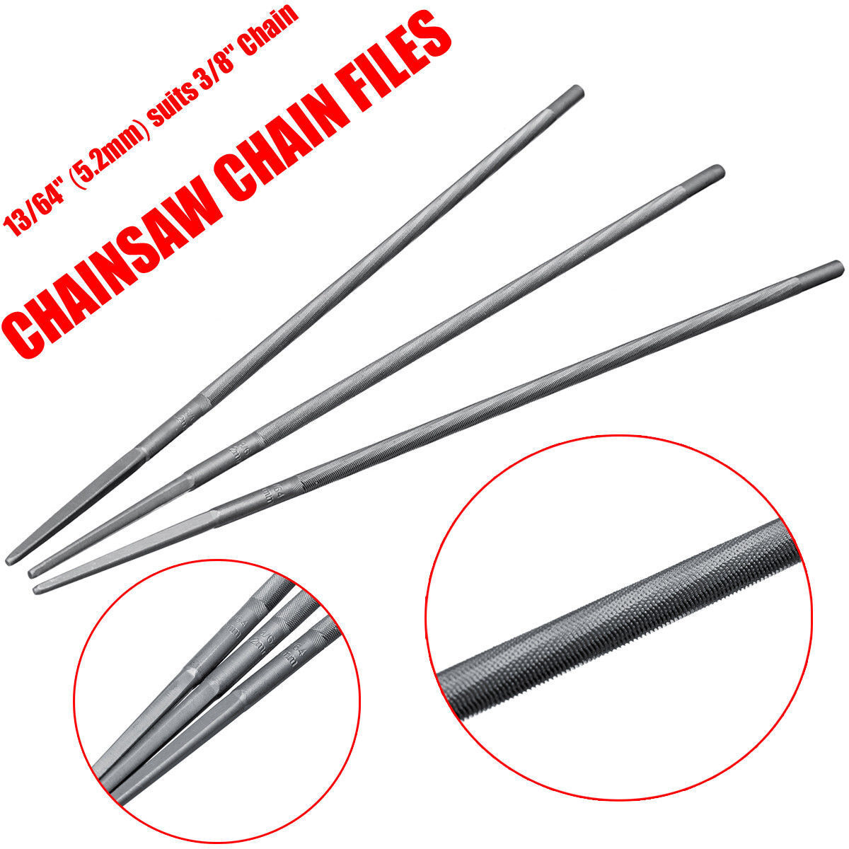 12x 13/64" 5.2mm Chainsaw Chain Round Files 3/8" Suits Stihl BAUMR-AG Sharpening