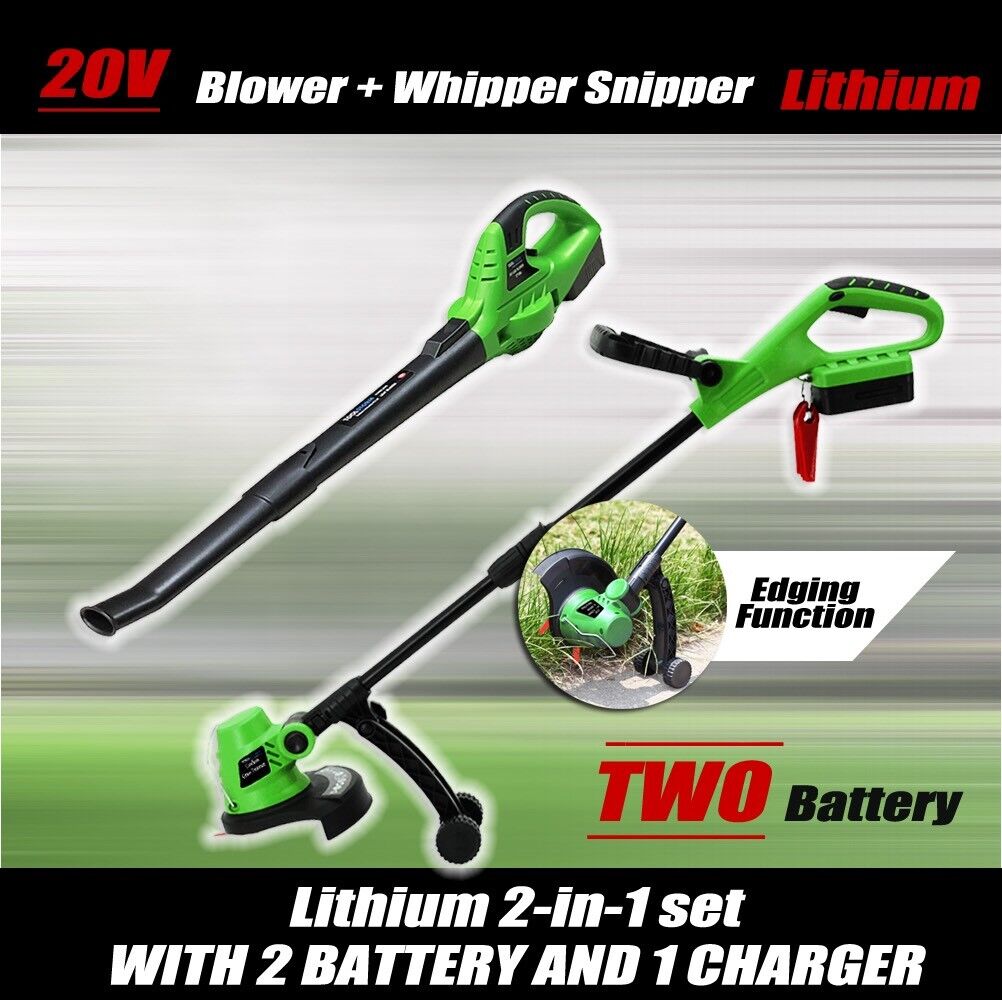 20V Lithium Cordless Leaf Blower Snipper Grass Trimmer 2PC Garden Tool 2 Battery