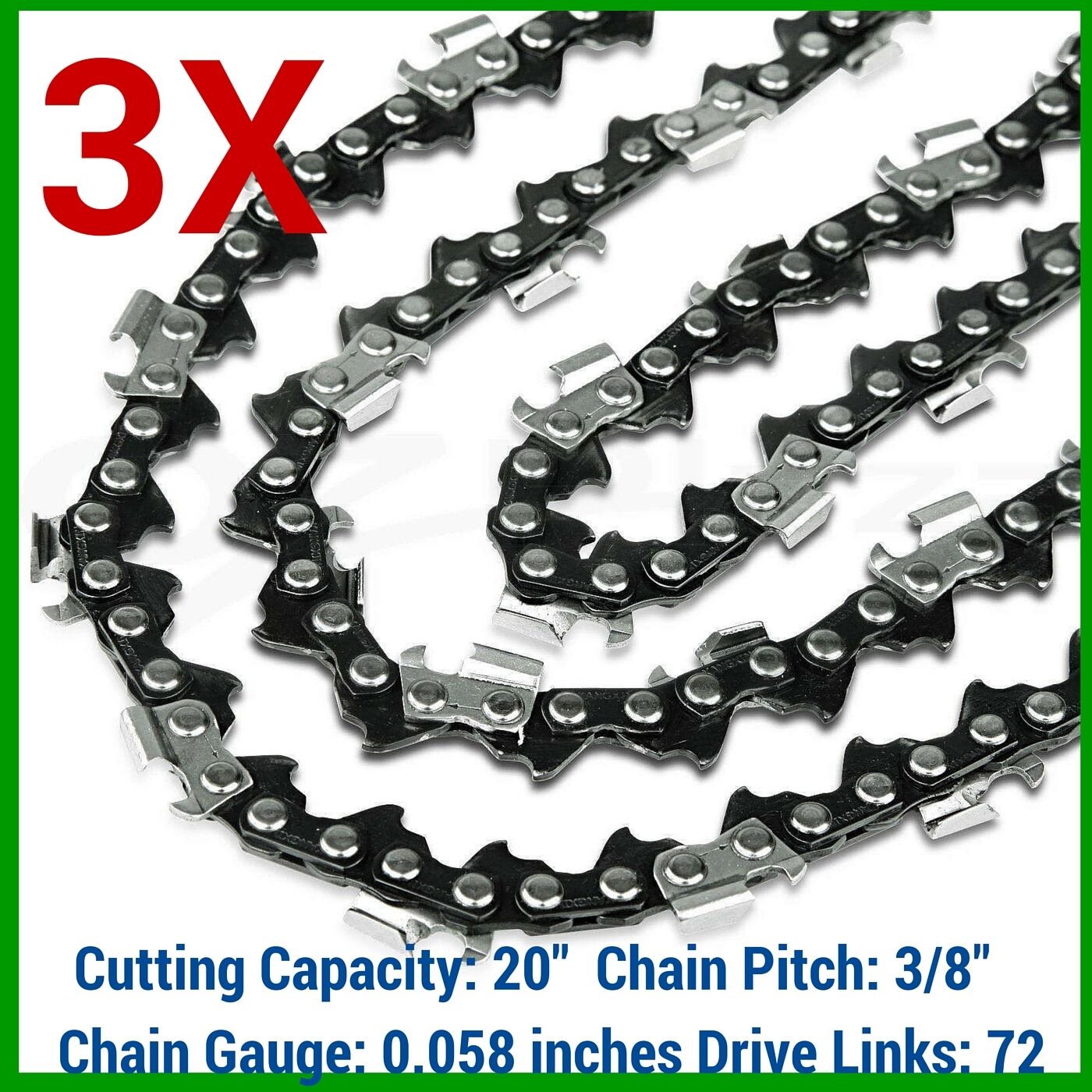 3X CHAINSAW CHAINS SEMI 3/8 058 72DL FIT MAKITA CHAINSAW DCS6401 DCS7301 DCS7901