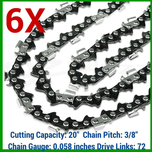 6XChainsaw Chain 72DL,3/8 Pitch, .058 Gauge HUSQVARNA 20" BAR - Husky Saw