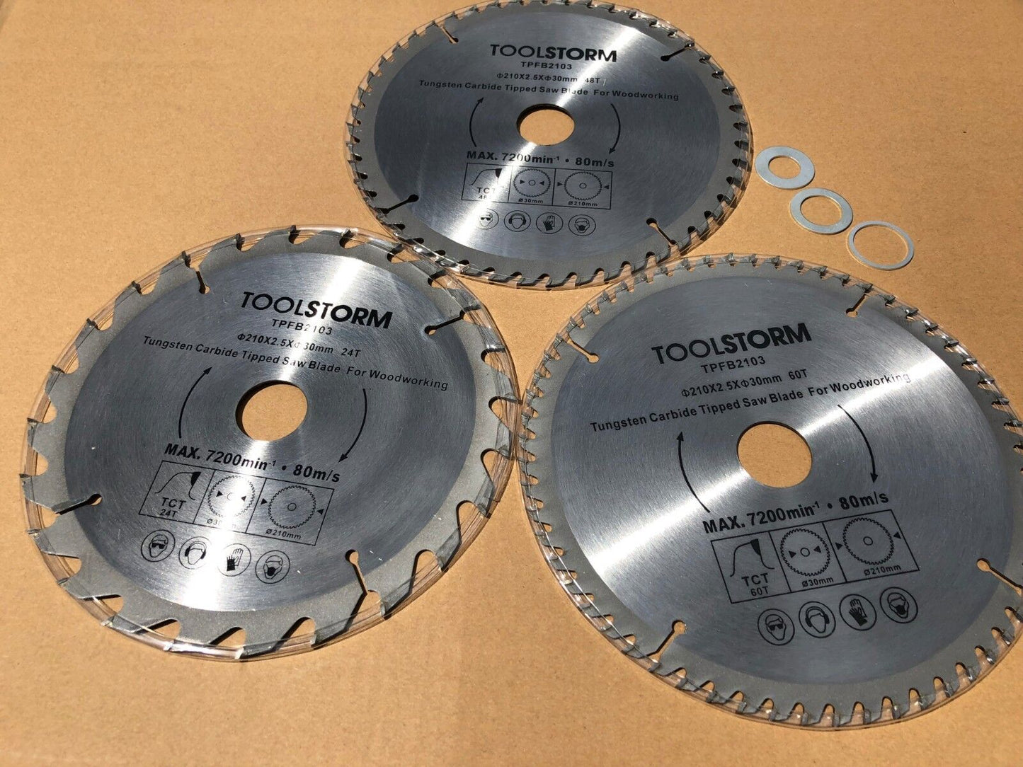 *3PC Mitre Saw Table Saw Blade 210mm 24T,48T,60Teeth 30MM BORE With 3 Reduction