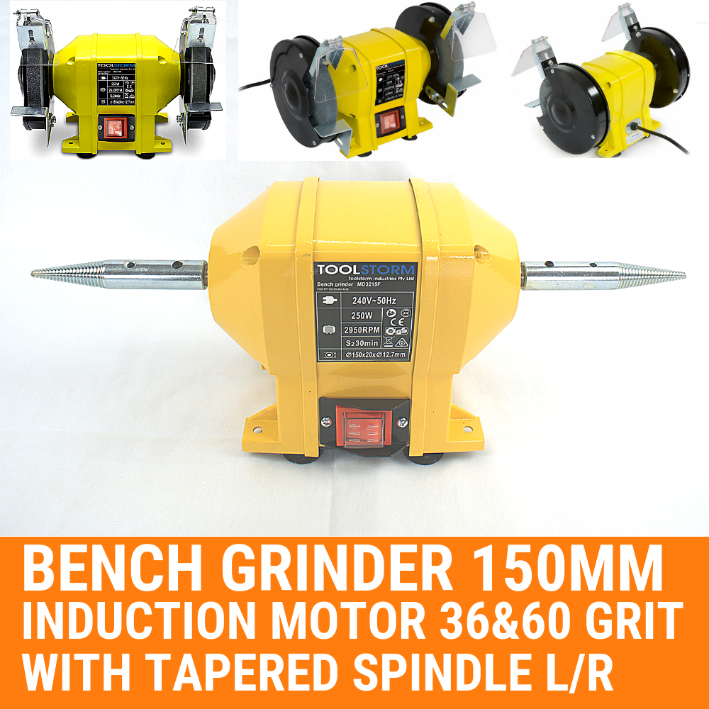 BENCH GRINDER 150MM INDUCTION HEAVY DUTY SHARPEN POLISHER & TAPERED SPINDLE SET