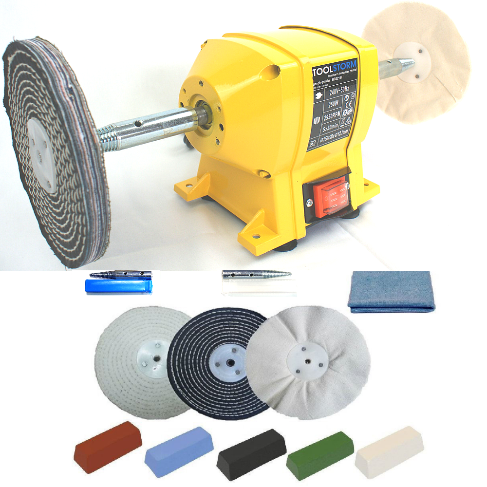 BENCH GRINDER 150MM INDUCTION HEAVY DUTY SHARPEN POLISHER & TAPERED SPINDLE SET