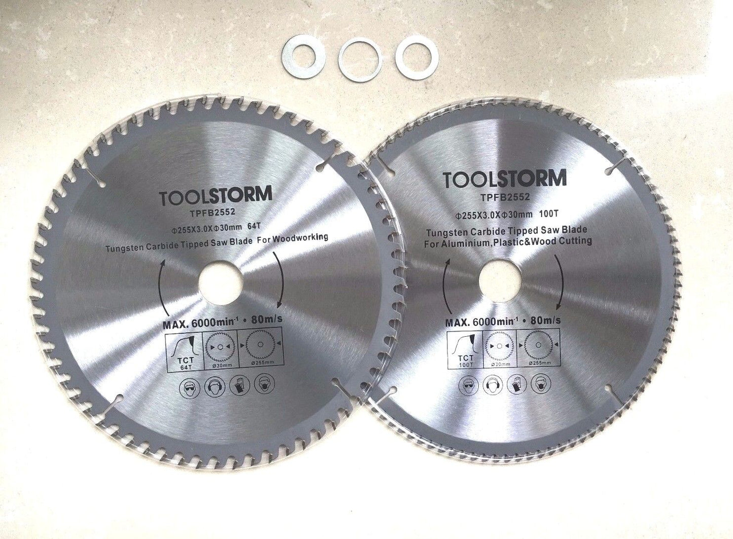 2PC Circular Saw Blade 255mm 100T FOR ALUMINIUM 64T FOR TIMBER 30MM BORE